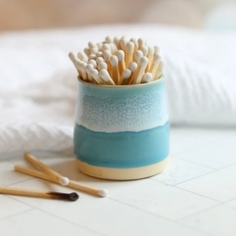 Ceramic Handcrafted Drippy Matchpot - Coastal blue